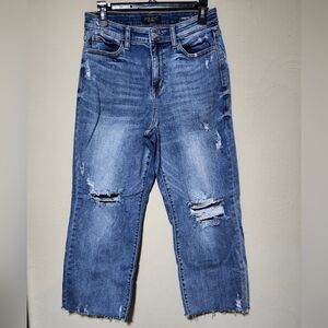 Judy Blue Wide Leg Denim Distressed Capri Jeans
